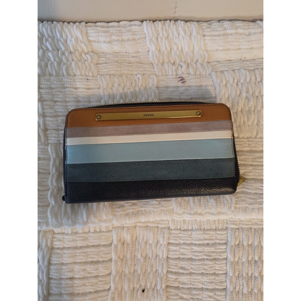 Fossil striped zip around wallet
